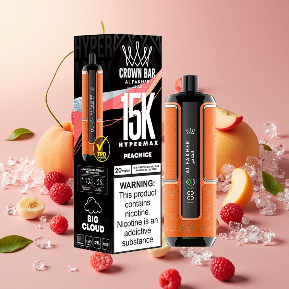 Al Fakher Crown Bar 15K Hypermax Disposable Pêche Glacée – 22ml, 600mAh, Type-C
