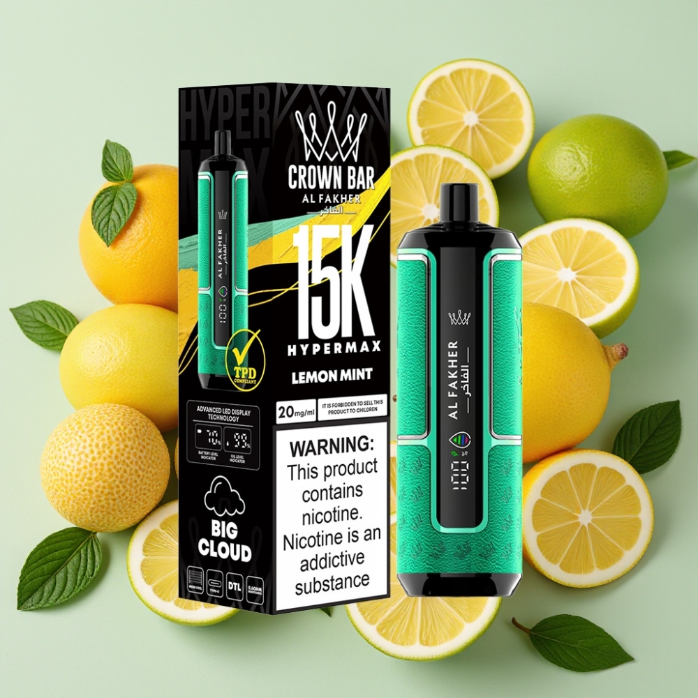 Al Fakher Crown Bar 15K Hypermax Disposable Vape Kit Citron Menthe – 22ml, 600mAh, Type-C