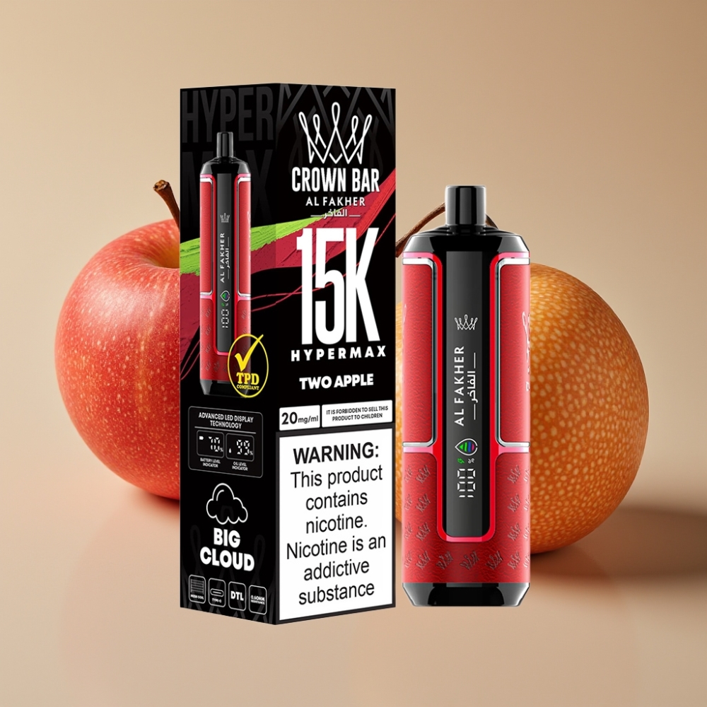 Al Fakher Crown Bar 15K Hypermax Kit Jetable 22ml 6mg Deux Pommes