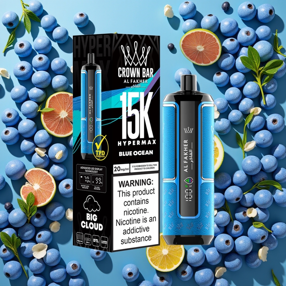 Al Fakher Crown Bar 15K Hypermax Kit Jetable Océan Bleu – 22ml, 600mAh, Type-C