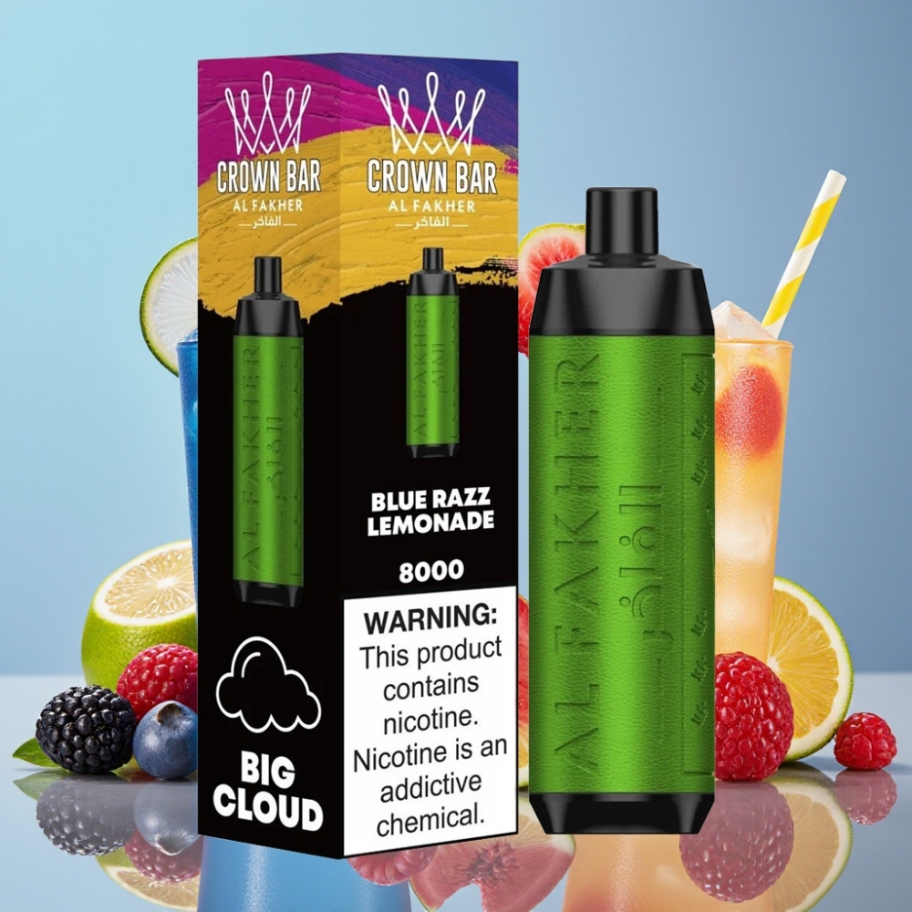 Al Fakher Crown Bar 8000 Crystal Disposable Vape Blue Razz Limonade 18ml 5mg 600mAh