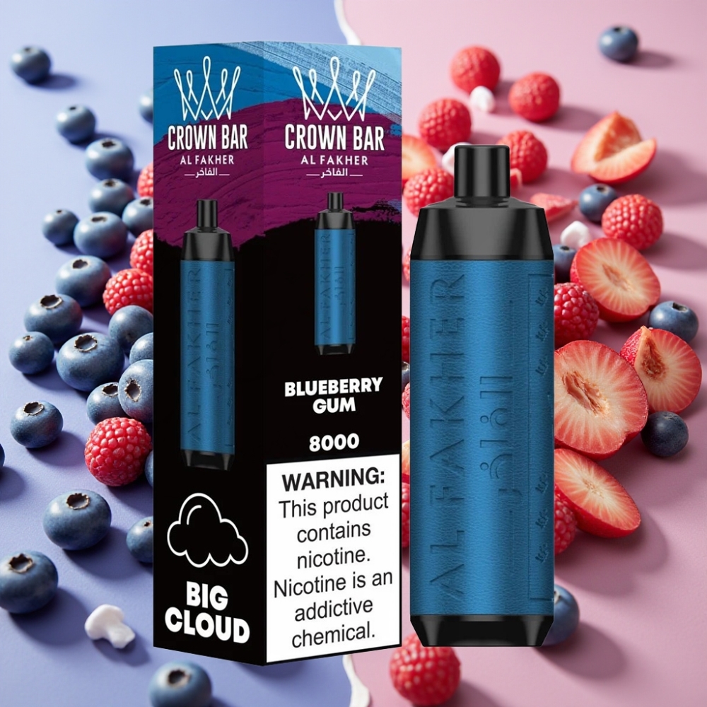 Al Fakher Crown Bar 8000 Crystal Disposable Vape Chewing-gum Myrtille 18ml 5mg 8000 Puffs