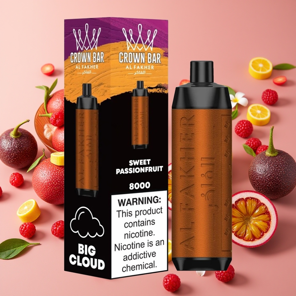 Al Fakher Crown Bar 8000 Crystal Disposable Vape Fruit de la Passion Doux 18ml 5mg 0.6ohm