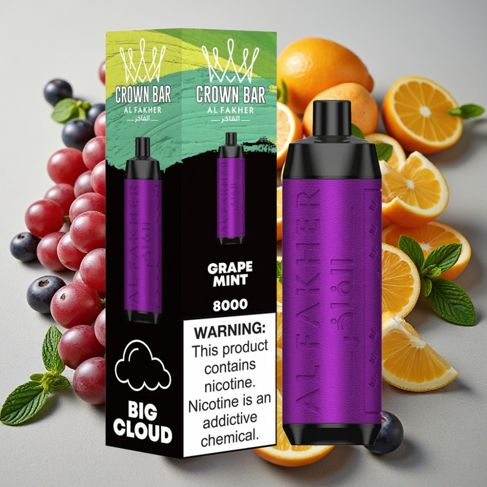 Al Fakher Crown Bar 8000 Crystal Disposable Vape Grappe Menthe, 600mAh, 18ml, 5mg