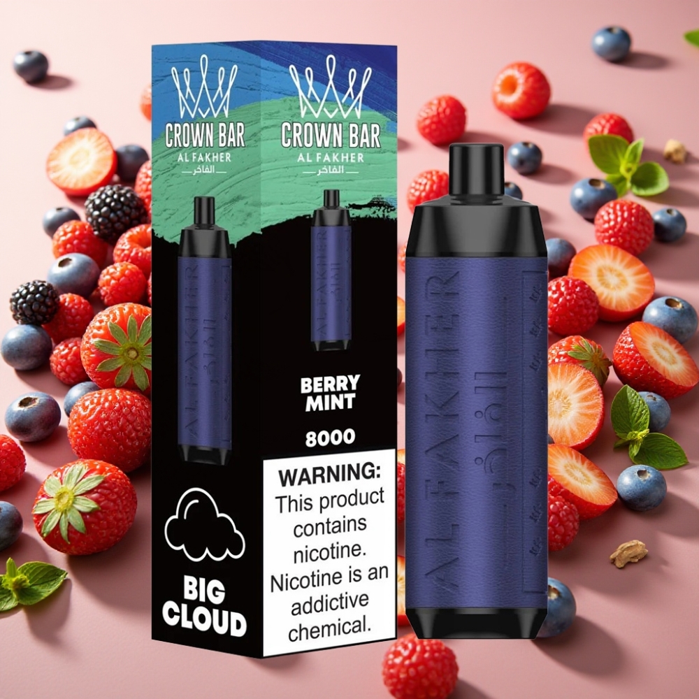 Al Fakher Crown Bar 8000 Crystal Disposable Vape Menthe Baies – 8000 bouffées, 18ml, 5mg