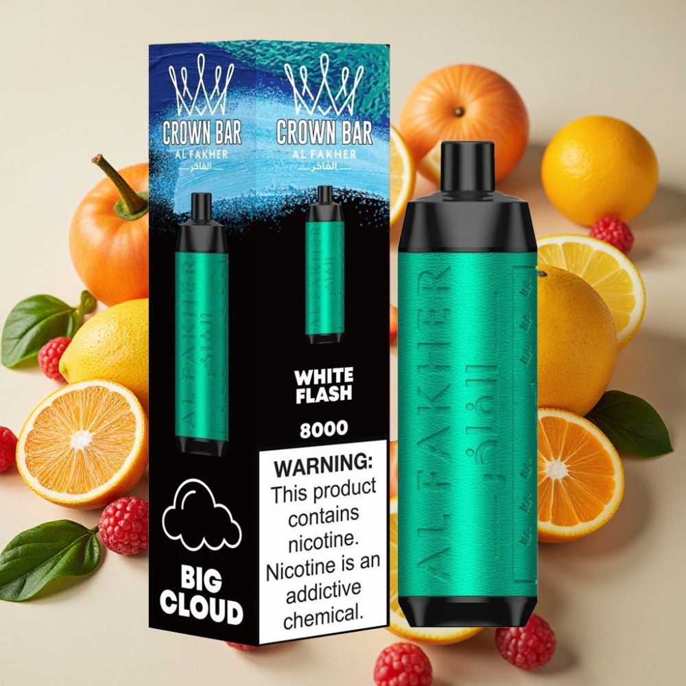 Al Fakher Crown Bar 8000 Crystal Puffs 18ml 5mg 0.6ohm Éclair Blanc