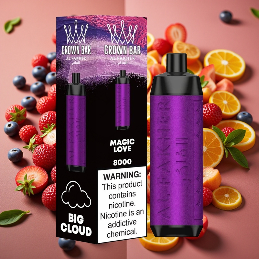 Al Fakher Crown Bar 8000 Crystal Vape Disposable 18ml 5mg 600mAh Type-C Magic Love