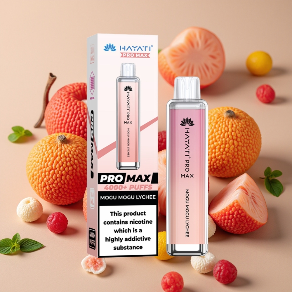 Hayati Pro Max 4000 Puffs 1400mAh Rechargeable 2% 5% Mogu Mogu Litchi