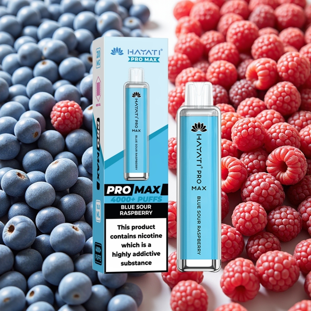 Hayati Pro Max 4000 Puffs Disposable Vape Framboise Acidulée Bleue - 2/5% Nicotine, 1400mAh, Rechargeable
