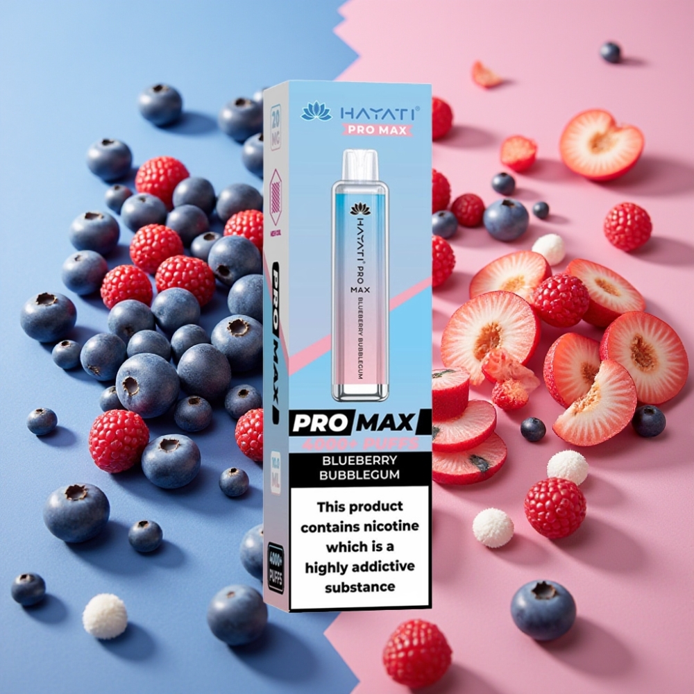 Hayati Pro Max 4000 Puffs Double Résistance 1.1 Ohm Rechargeable Bubblegum Myrtille