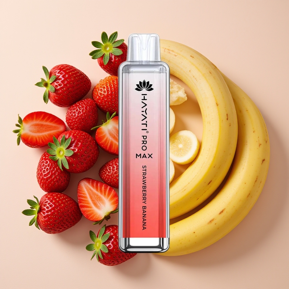 Hayati Pro Max 4000 Puffs Fraise Banane - 2/5% Nicotine, 1400mAh, Rechargeable