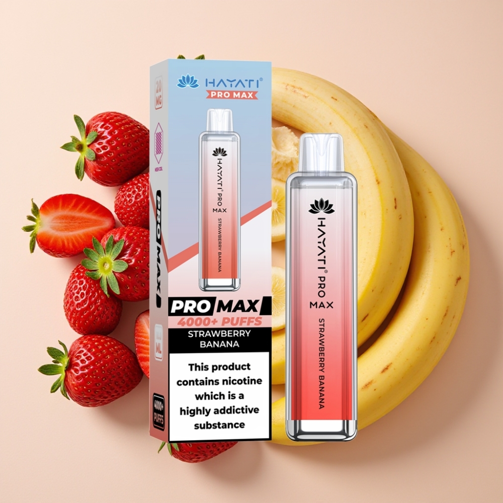 Hayati Pro Max 4000 Puffs Fraise Banane - 2/5% Nicotine, 1400mAh, Rechargeable