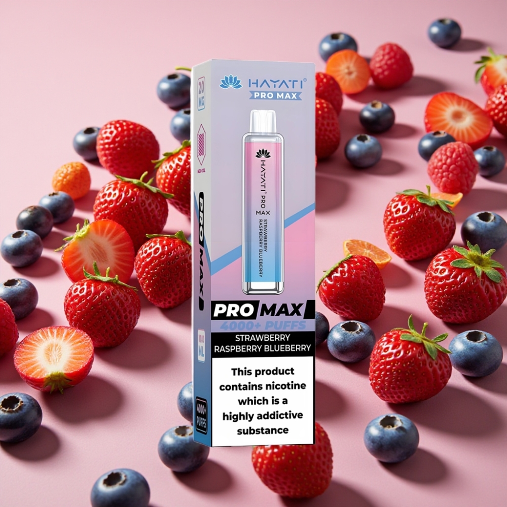 Hayati Pro Max 4000 Puffs Fraise Framboise Myrtille, 5% Nicotine, 1400mAh, Rechargeable