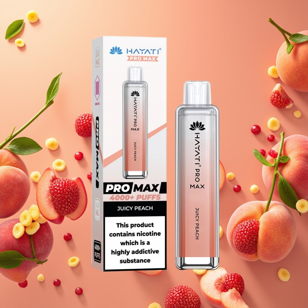 Hayati Pro Max 4000 Puffs Pêche Juteuse 2%/5% 1400mAh Rechargeable