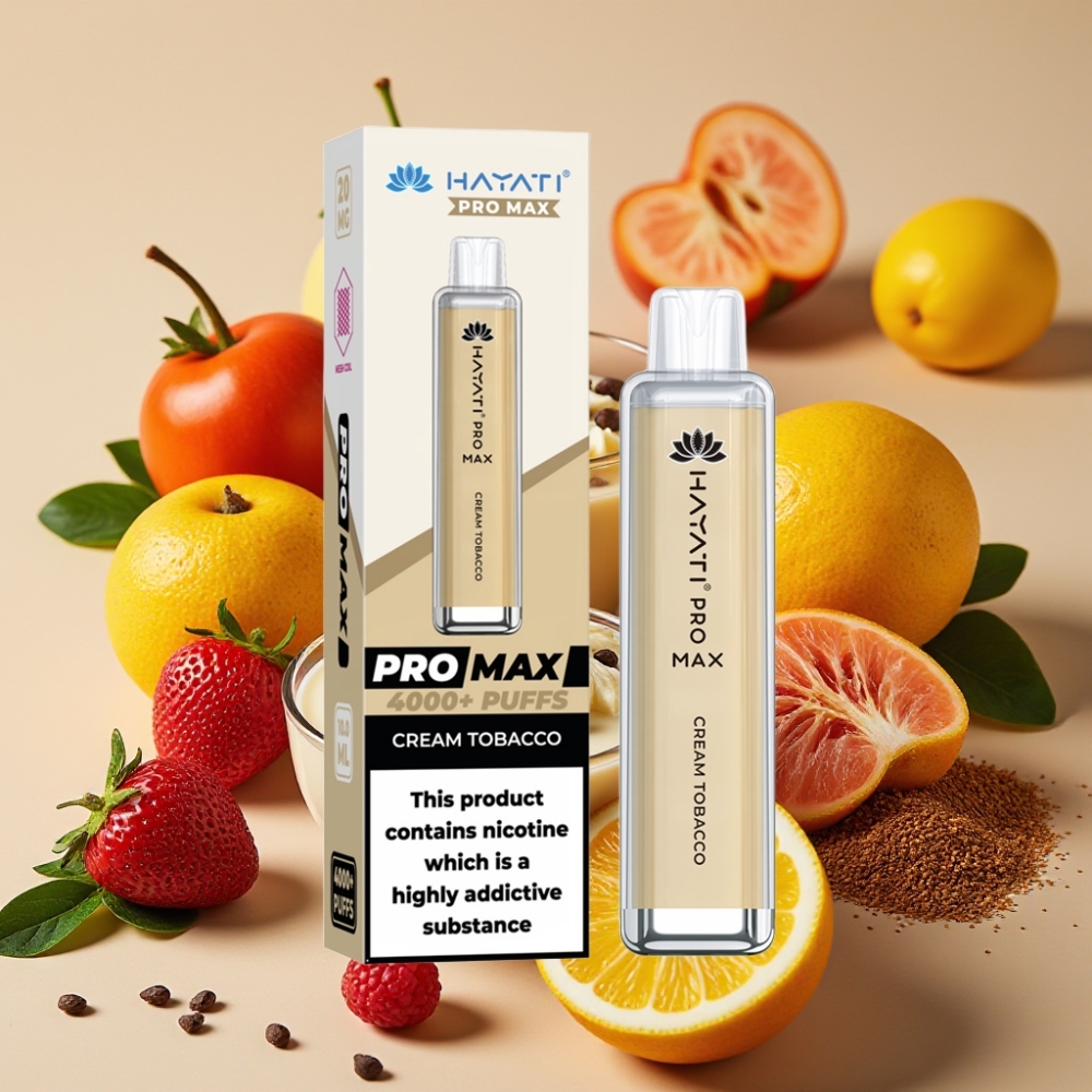 Hayati Pro Max 4000 Puffs Rechargeable Double 1.1 Ohm TPD 2% 5% Tabac Crème