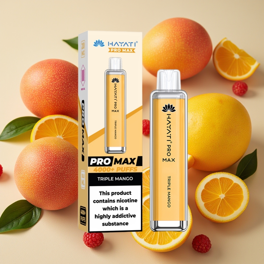 Hayati Pro Max 4000 Puffs Triple Mangue, 5% Nicotine, 1400mAh, Rechargeable