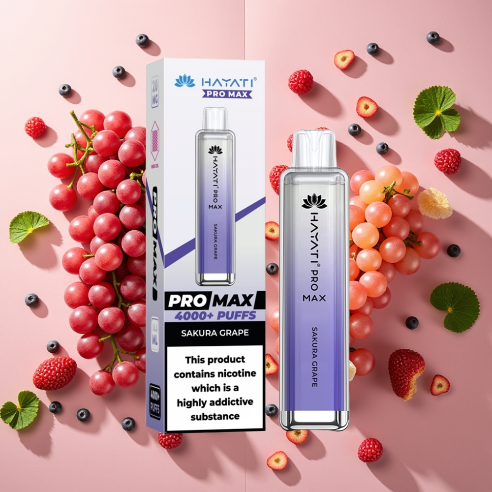Hayati Pro Max 4000 Puffs Vape Disposable Sakura Raisin, 2%/5% Nicotine, 1400mAh, Rechargeable