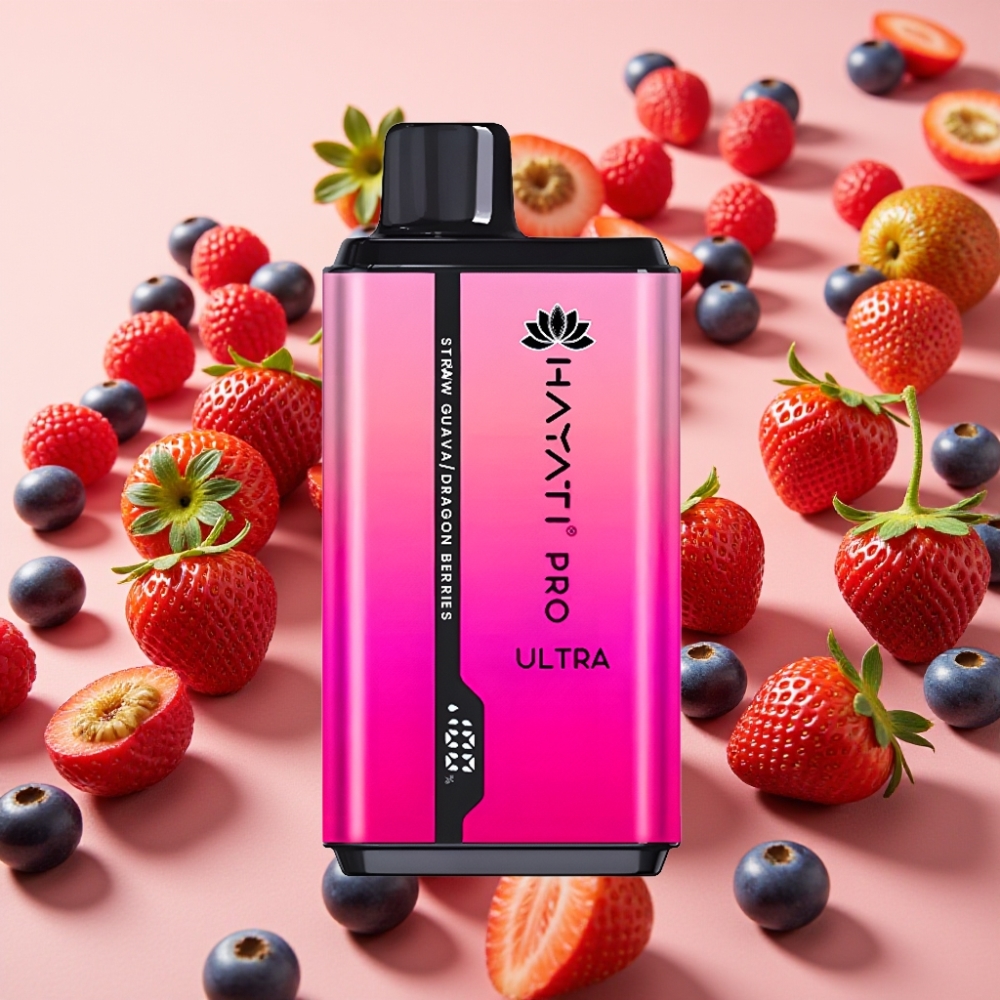 Hayati Pro Ultra 15000 Puffs 850mAh 2×12ml 2% Fraise Goyave Baies Dragon