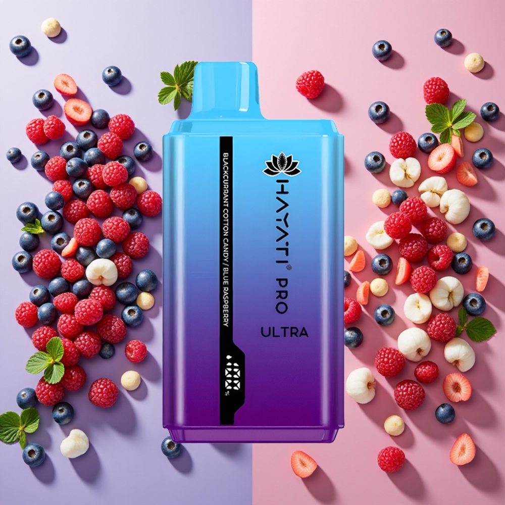 Hayati Pro Ultra 15000 Puffs Cassis Barbe à Papa Framboise Bleue 2×12ml 2%