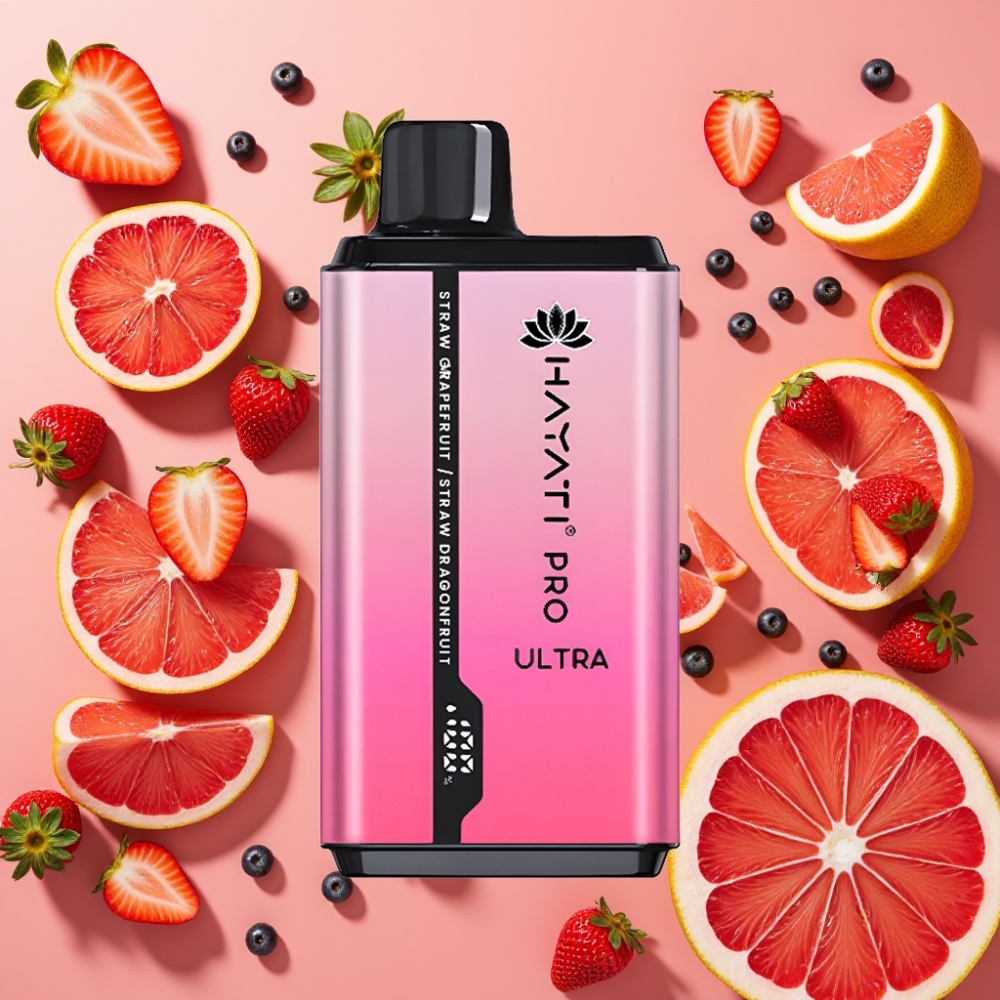 Hayati Pro Ultra 15000 Puffs Fraise Pamplemousse Fraise Fruit du Dragon 2×12ml 2%