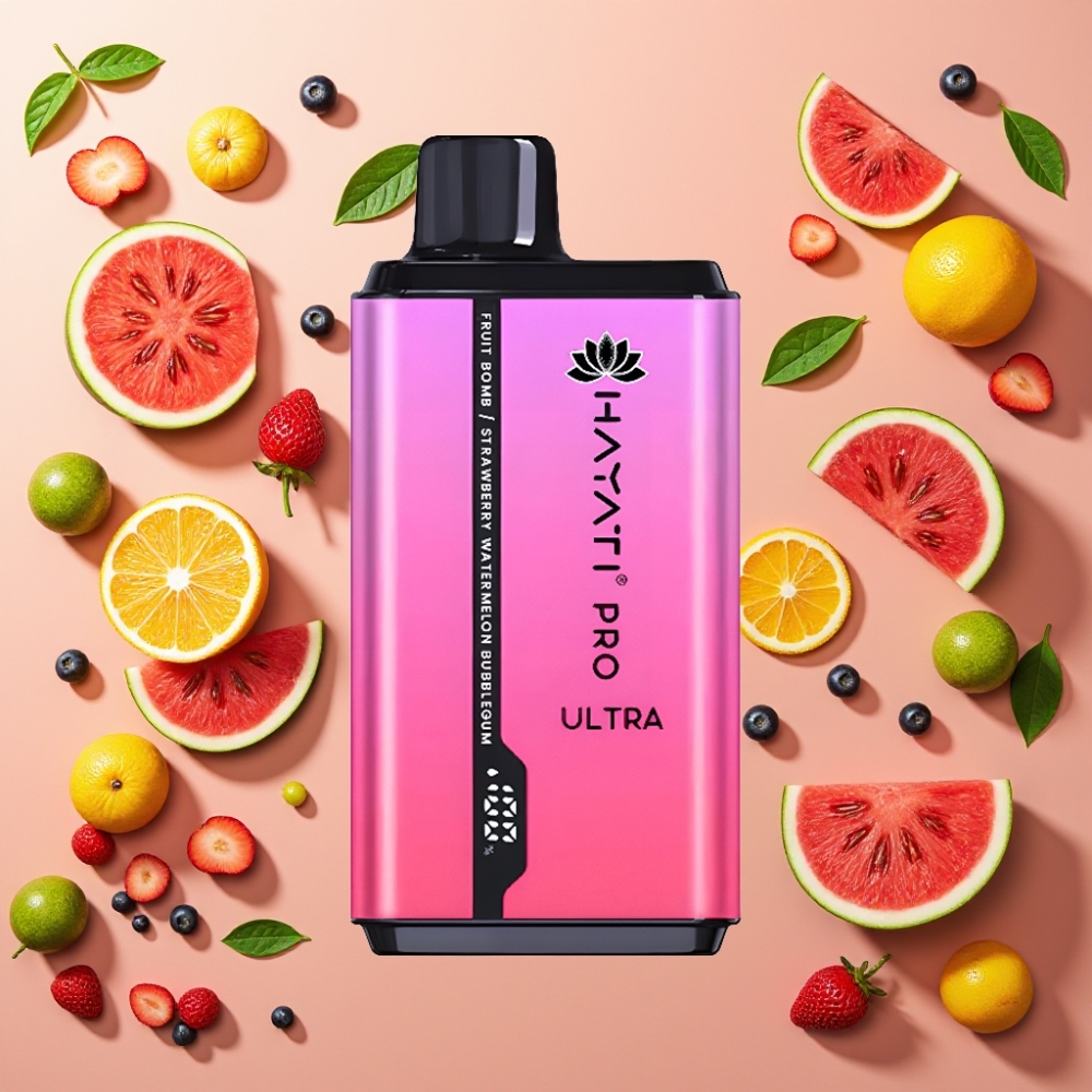 Hayati Pro Ultra 15000 Puffs Fruit Bomb Fraise Pastèque Bubblegum 2×12ml 2%