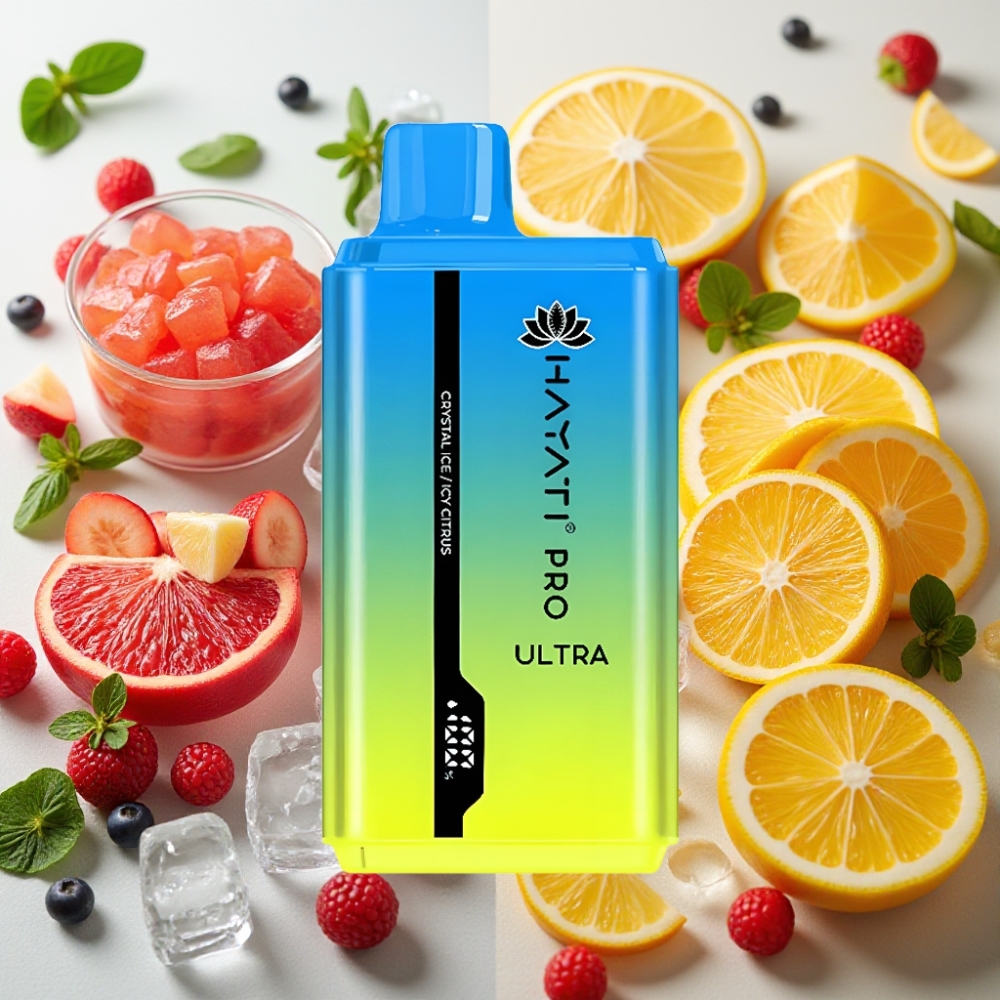 Hayati Pro Ultra 15000 Puffs Glace Cristalline Agrumes Glacés 2×12ml 2% 49 saveurs