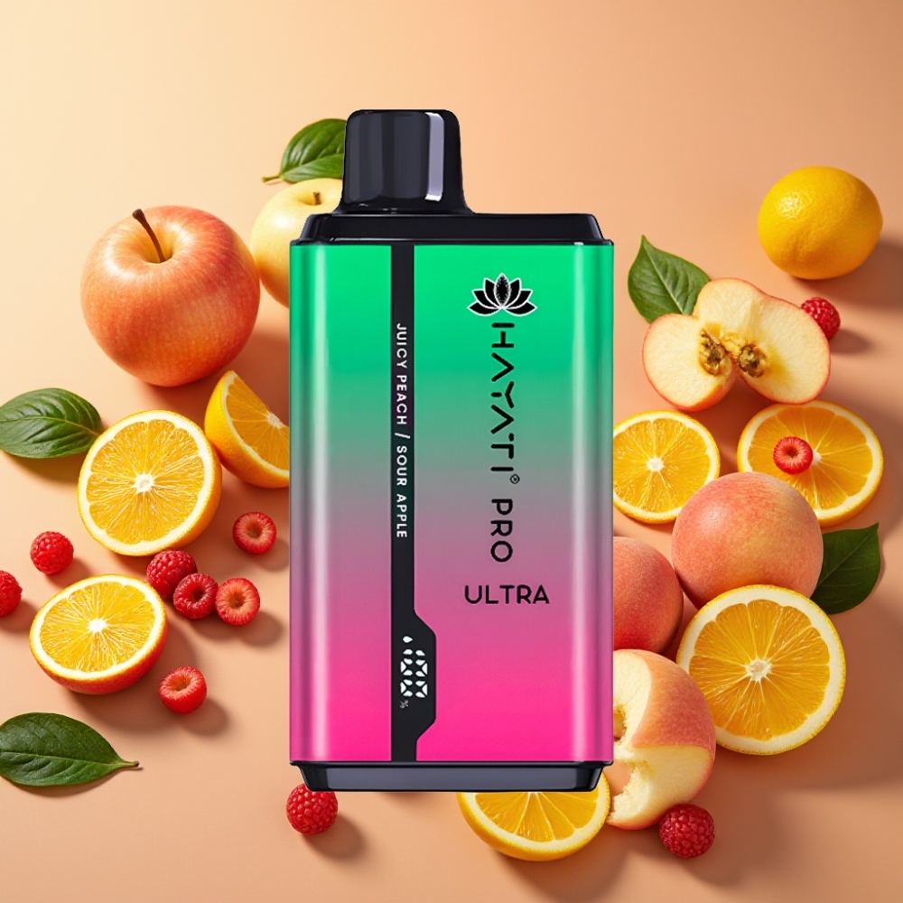 Hayati Pro Ultra 15000 Puffs Pomme Acidulée Pêche Juteuse 2×12ml 2%