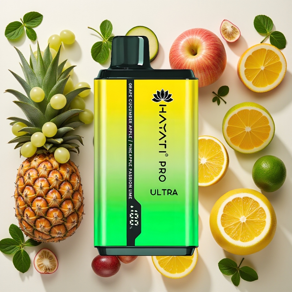 Hayati Pro Ultra 15000 Puffs Raison Concombre Pomme Ananas Passion Citron Vert 2×12ml 2%