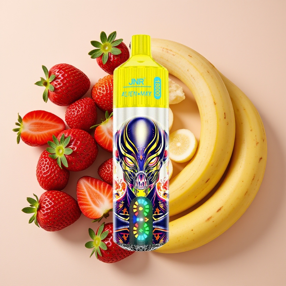 JNR Alien Max 18000 Puffs Affichage LED, Double Mesh Coil, 28ml, Fraise Banane
