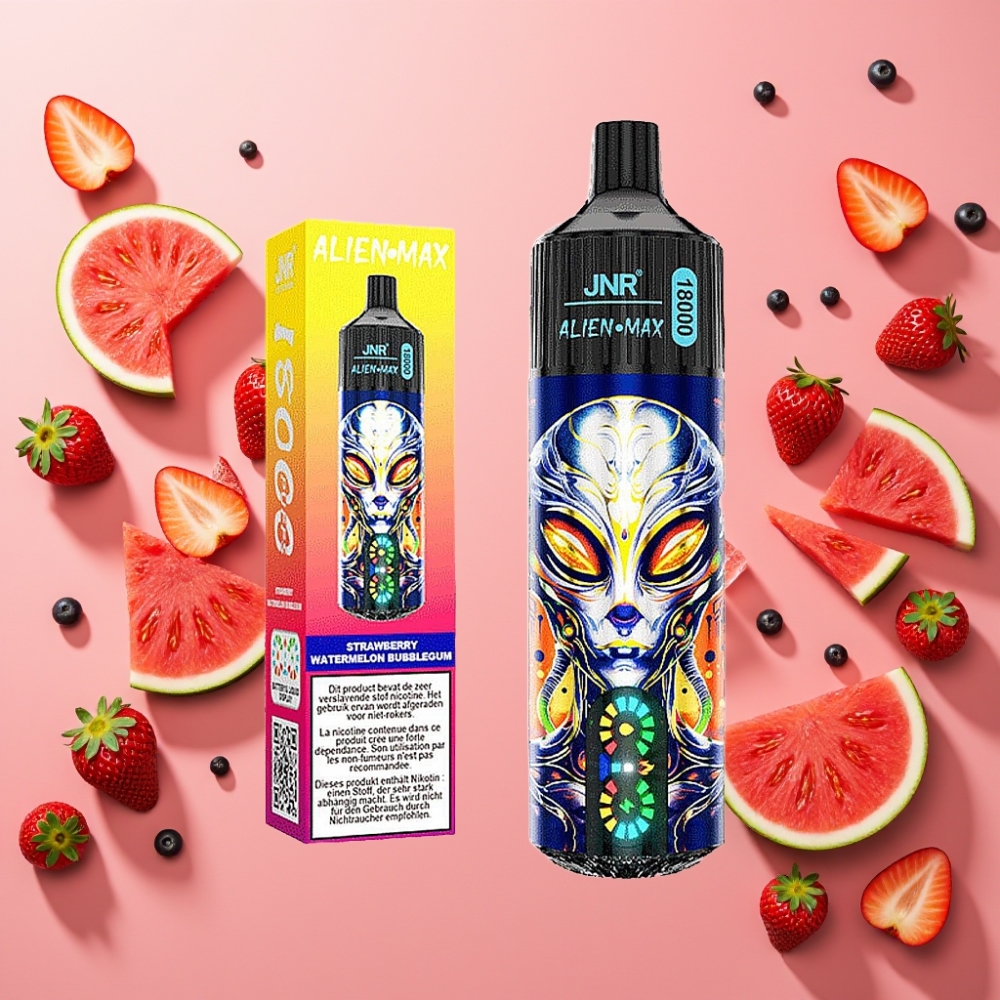 JNR Alien Max 18000 Puffs Écran LED, Double Mesh, 28ml, Fraise Pastèque Bubblegum
