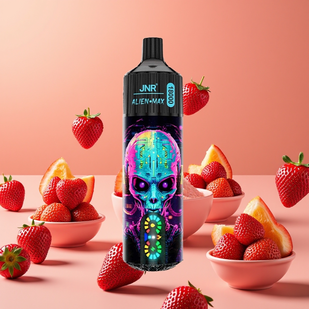 JNR Alien Max 18000 Puffs - Écran LED Intelligent, Double Mesh Coil, 28ml, Fraise Hubba Bubba