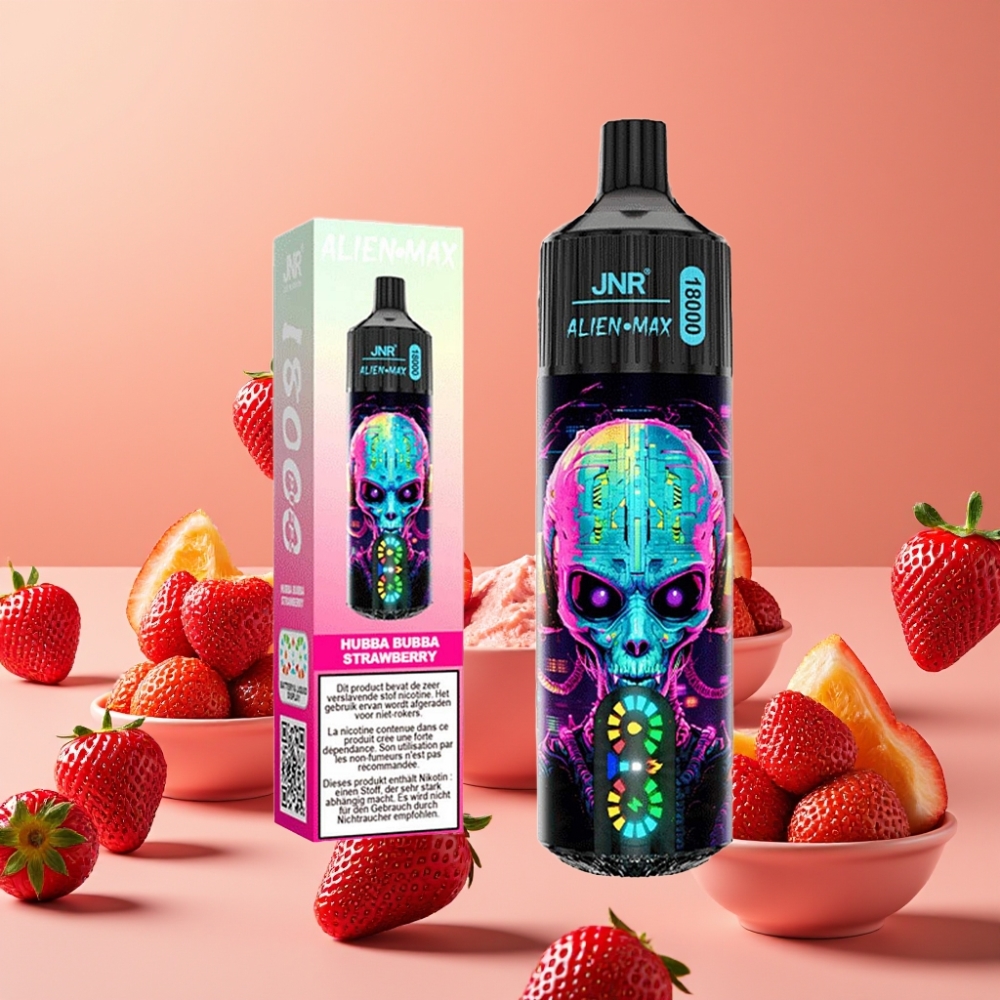 JNR Alien Max 18000 Puffs - Écran LED Intelligent, Double Mesh Coil, 28ml, Fraise Hubba Bubba