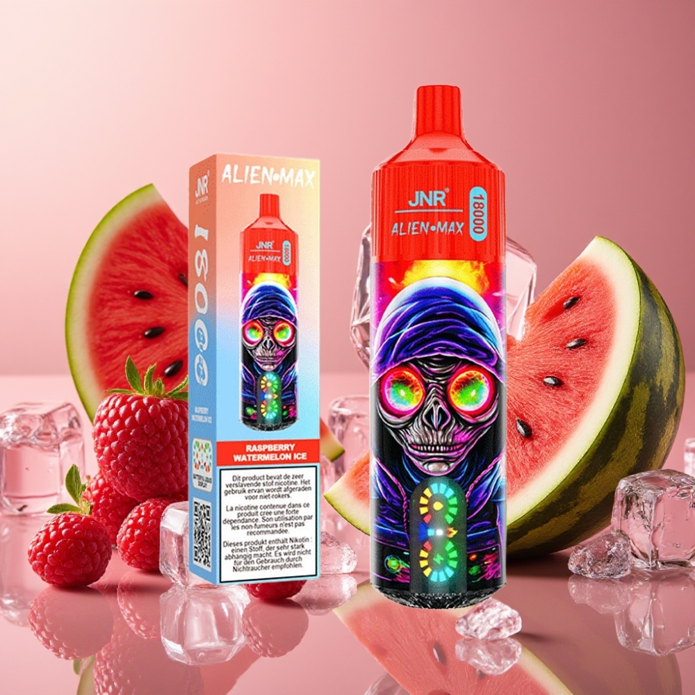 JNR Alien Max 18000 Puffs Écran LED Intelligent, Double Mesh Coil, 28ml, Type-C, Framboise Pastèque Glacée