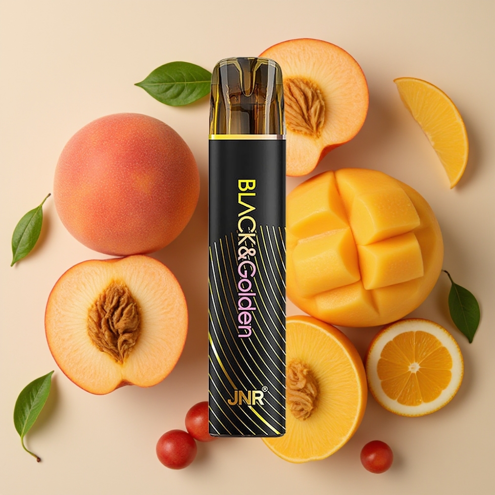 JNR Black&Golden 800 Puffs Pêche Mangue 550mAh 2ml TPD France vape fournisseur