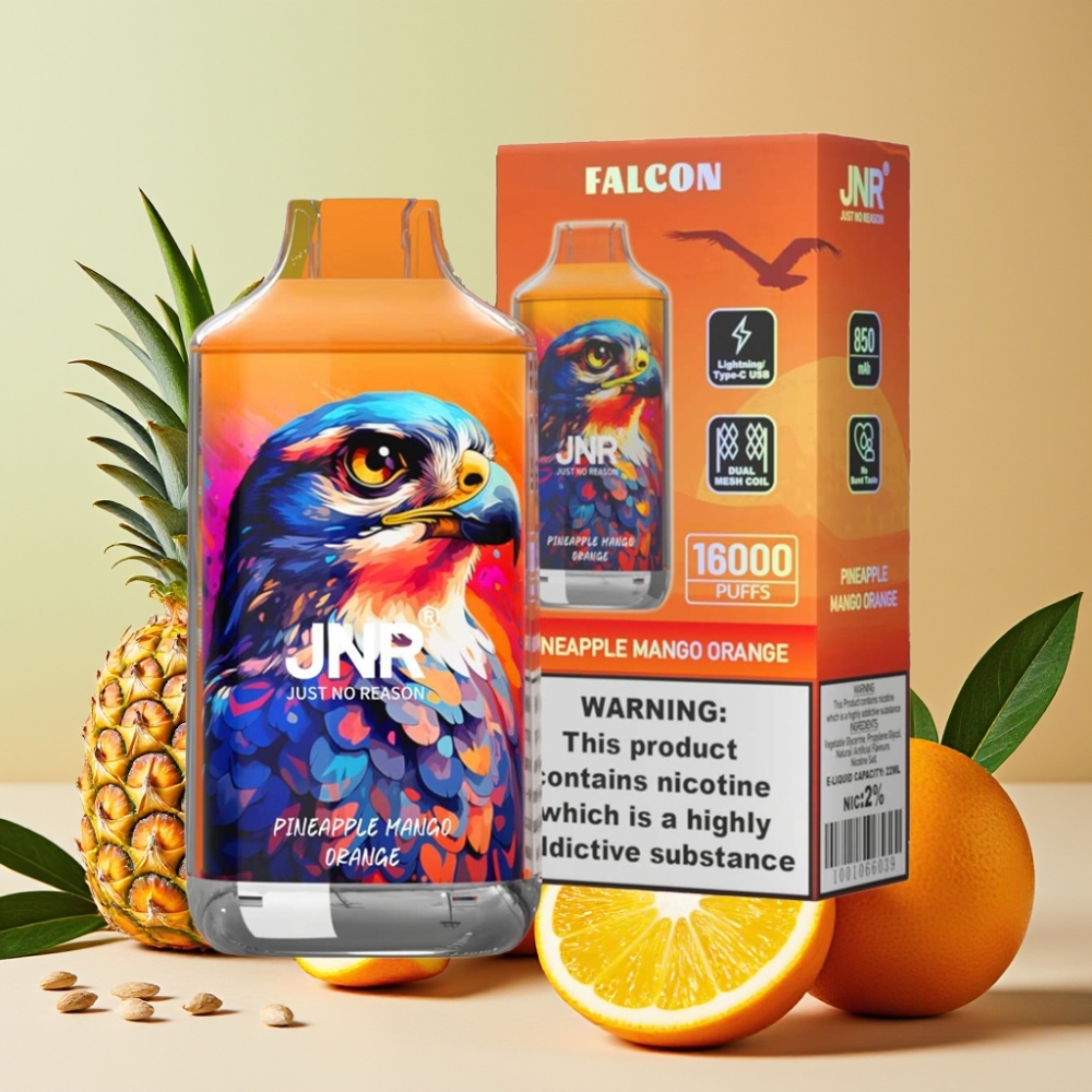 JNR Falcon 16000 Puffs Ananas Mangue Orange - 22ml, Dual Mesh, LED