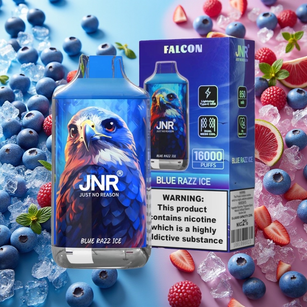 JNR Falcon 16000 Puffs Blue Razz Ice 850mAh 22ml Dual Mesh Coil