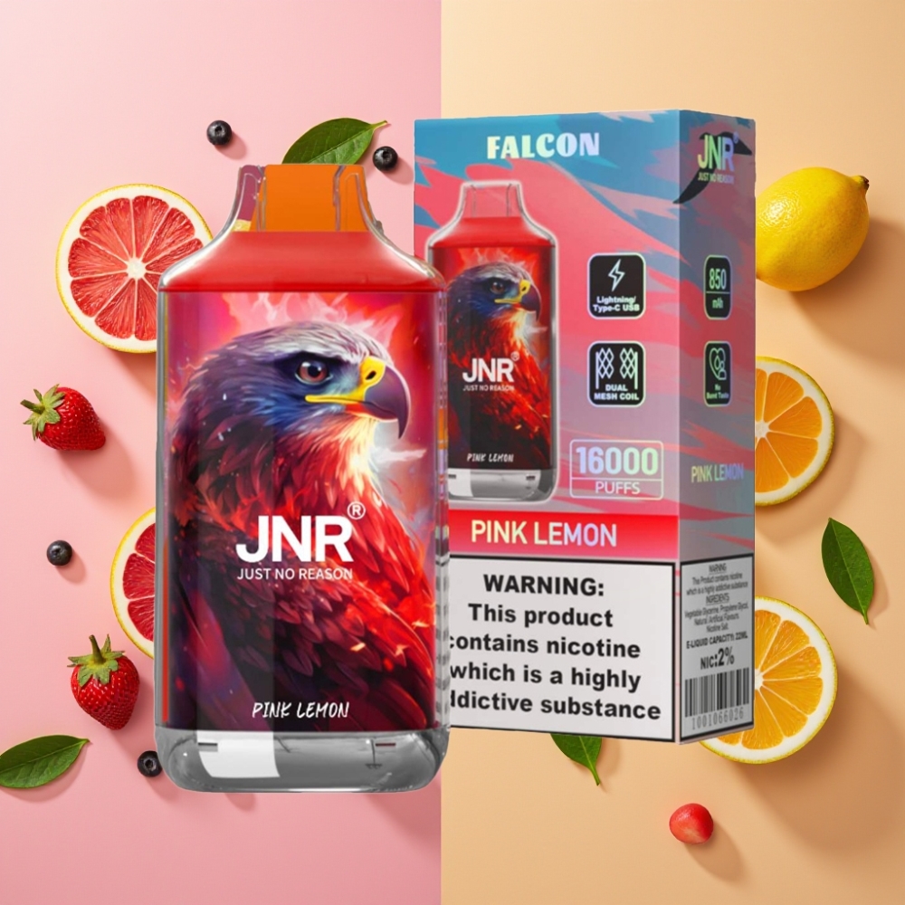 JNR Falcon 16000 Puffs Citron Rose – 850mAh, 22ml, Dual Mesh, Type C/Lightning