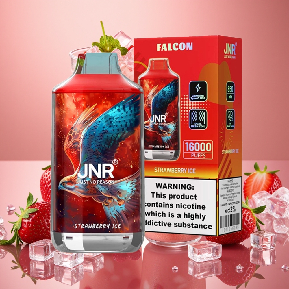 JNR Falcon 16000 Puffs Fraise Glacée - 850mAh, 22ml, Dual Mesh