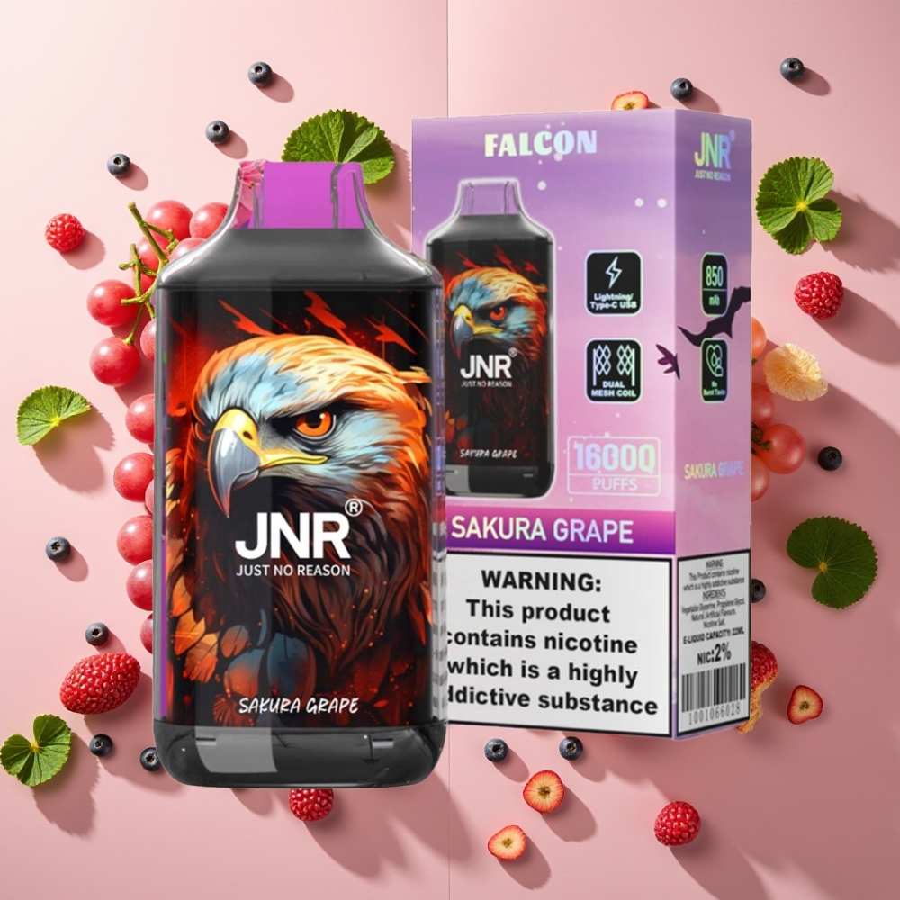 JNR Falcon 16000 Puffs Sakura Raisin – 22ml, Dual Mesh, Type C/Lightning