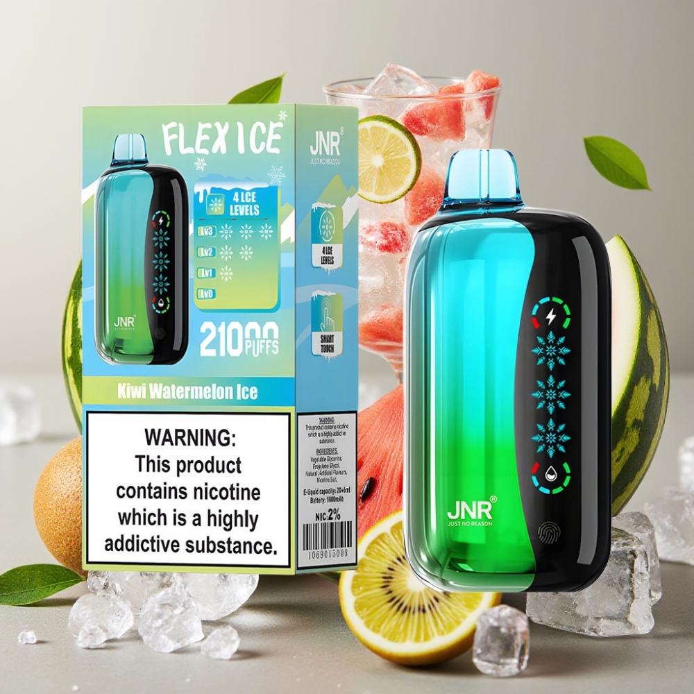 JNR Flex Ice 21000 Puffs Kiwi Pastèque Glacée - 26ml, Airflow Réglable, Ecran Tactile