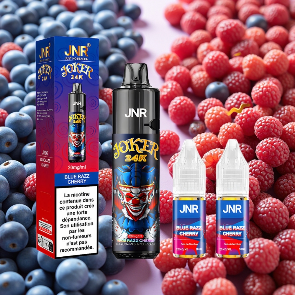 JNR Joker 24K Puffs 2+10ml Rechargeable 800mAh Bleu Razz Cerise Type-C
