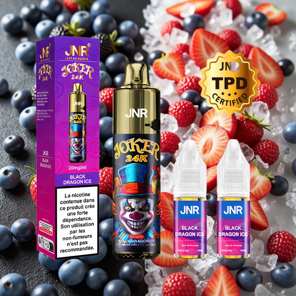 JNR Joker 24K Puffs Dragon Noir Glace Pod Rechargeable 2+10ml 24000 Puffs 2% Nicotine
