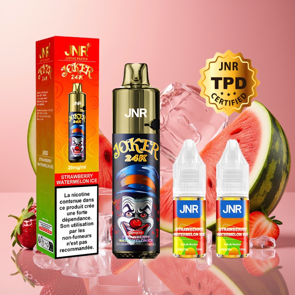 JNR Joker 24K Puffs Fraise Pastèque Glacée - 2+10ml, 800mAh, Type-C, 2% Nicotine