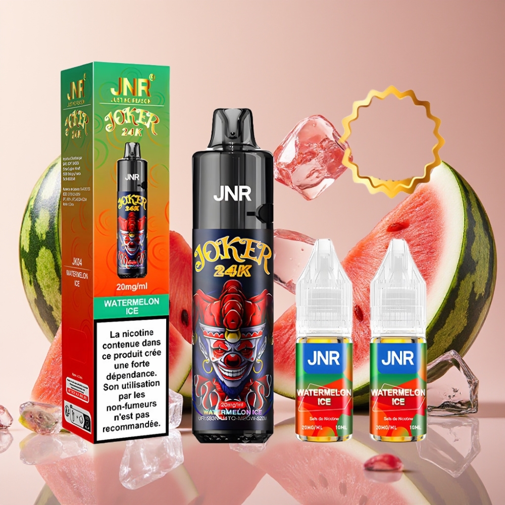 JNR Joker 24K Puffs Pastèque Glacée 2+10ml Rechargeable 800mAh 24000 Puffs