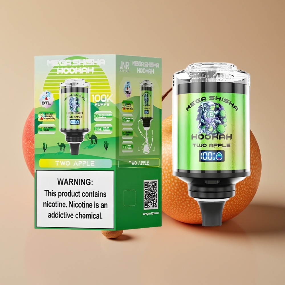 JNR Mega Shisha Hookah 100K Compatibilité Bureau 2200mAh 60ml Deux Pommes
