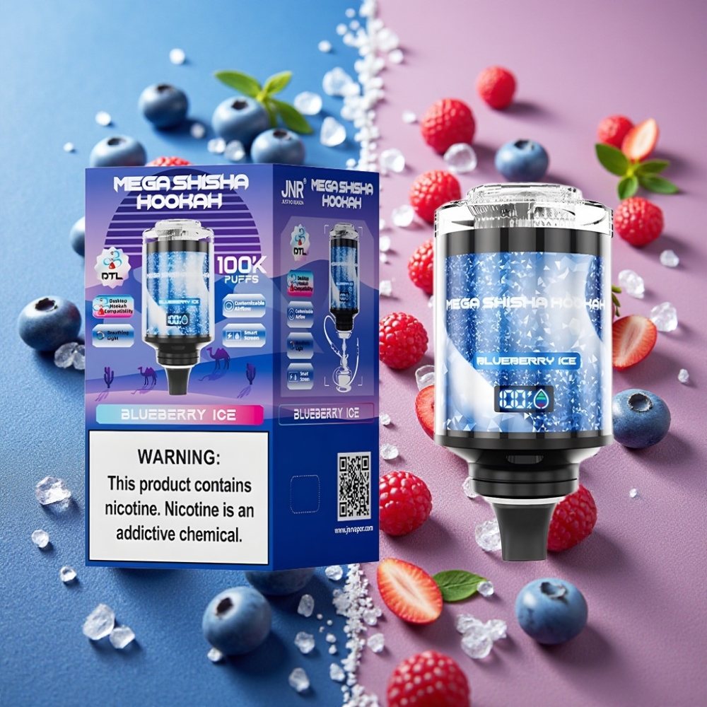 JNR Mega Shisha Hookah 100K Compatibilité Bureau 2200mAh Glace Myrtille