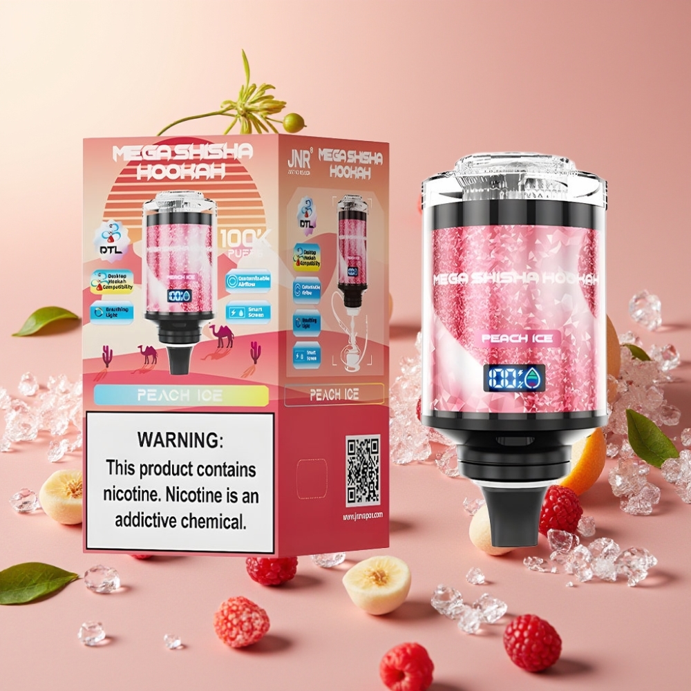 JNR Mega Shisha Hookah 100K Compatibilité Bureau Pêche Glacée 60ml 2200mAh