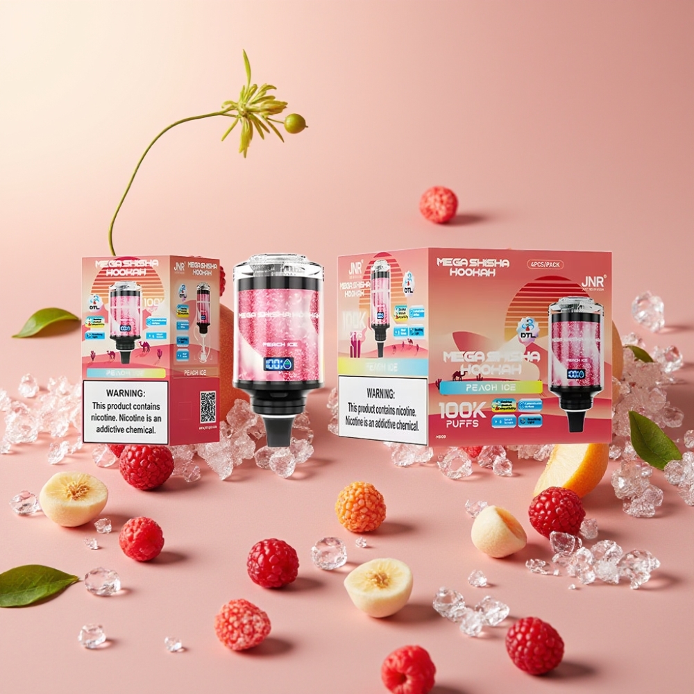 JNR Mega Shisha Hookah 100K Compatibilité Bureau Pêche Glacée 60ml 2200mAh