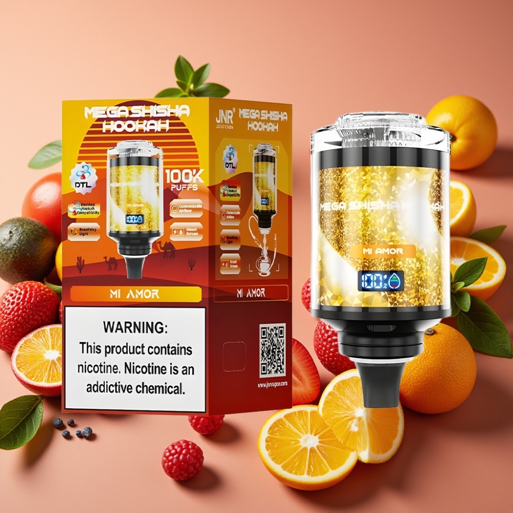 JNR Mega Shisha Hookah 100K Compatible Bureau 60ml 2200mAh Type-C Mi Amor
