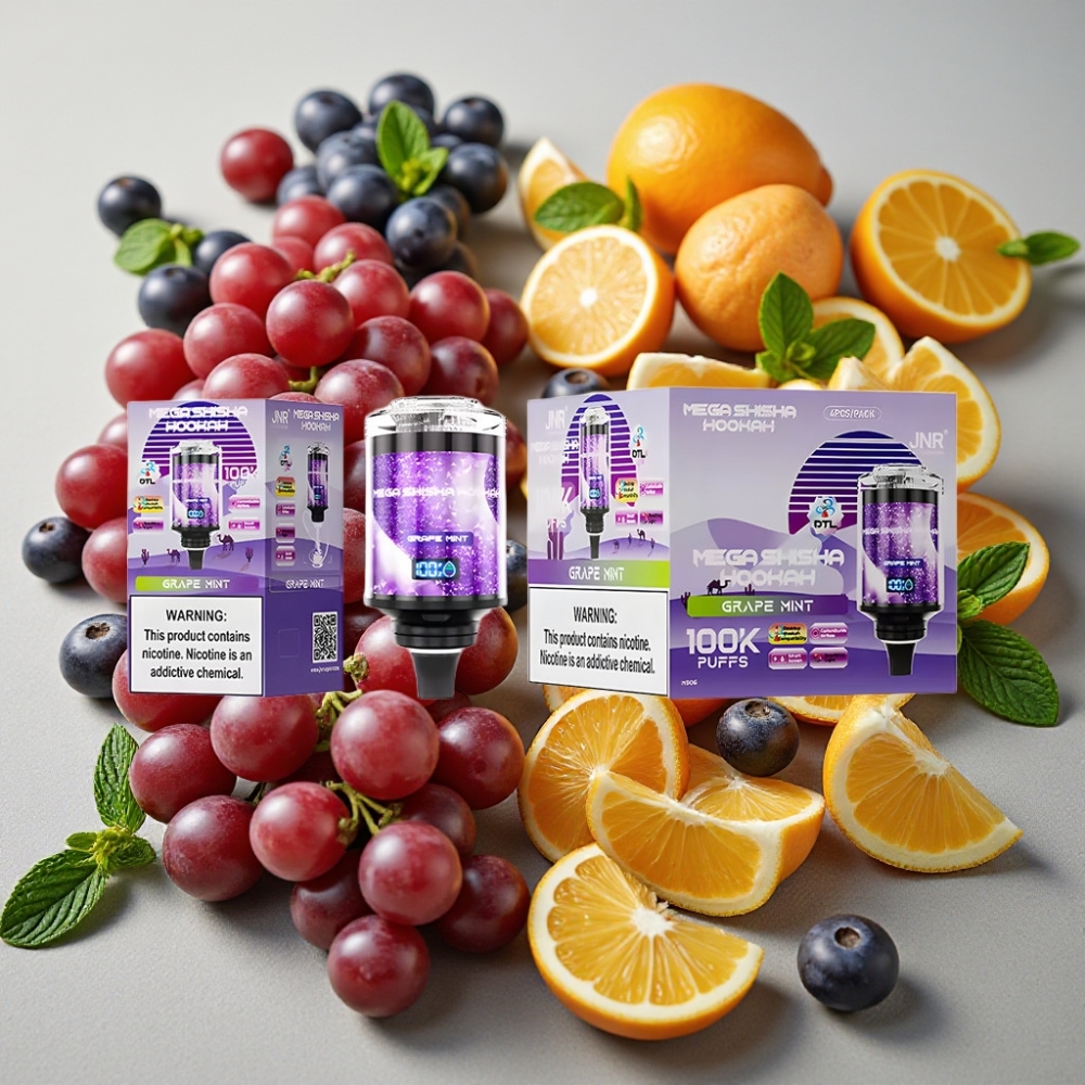JNR Mega Shisha Hookah 100K Desktop Compatibilité 100000 puffs 60ml 2200mAh Raisin Menthe